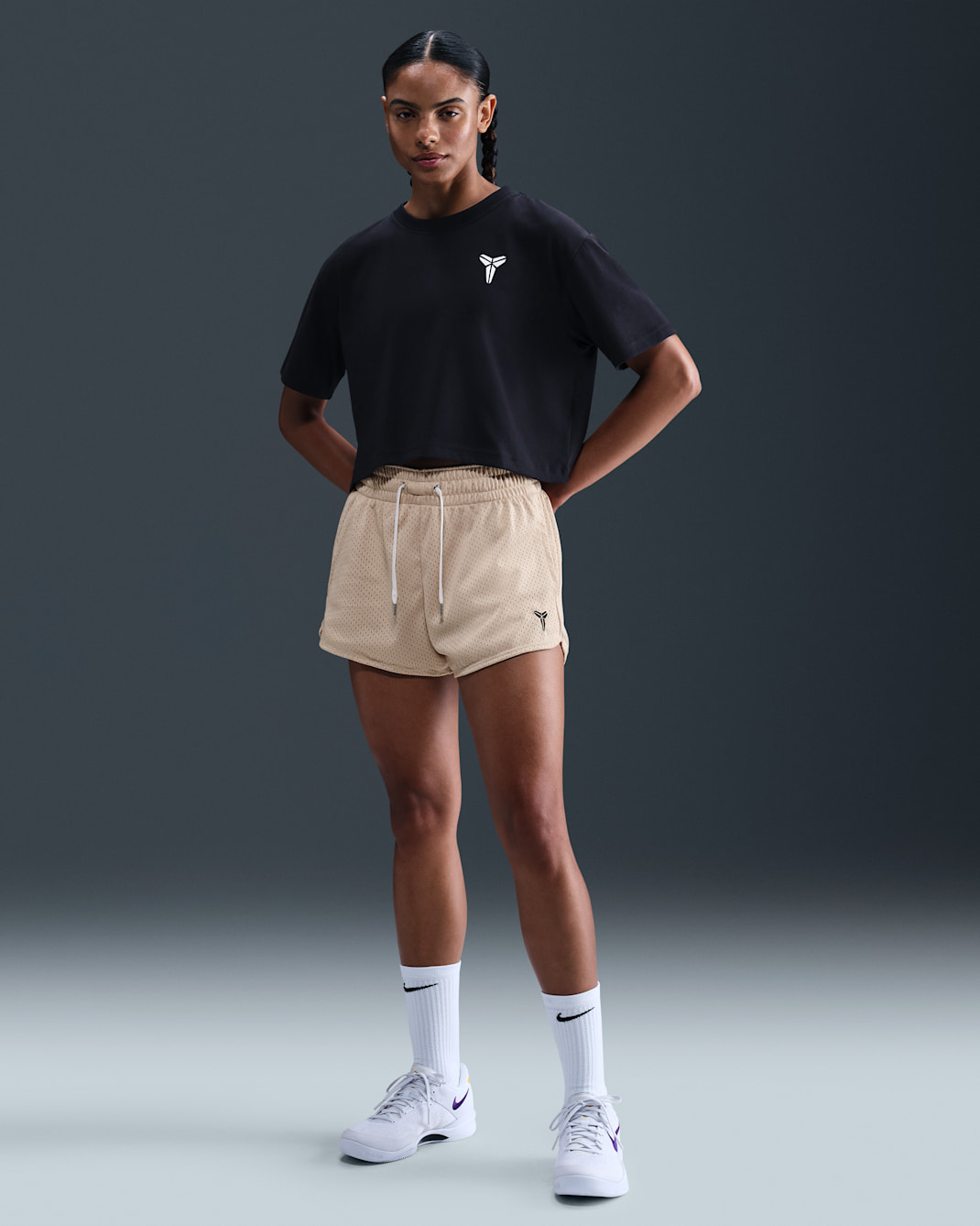 Shorts de básquetbol de malla para mujer Kobe - Duna/Negro