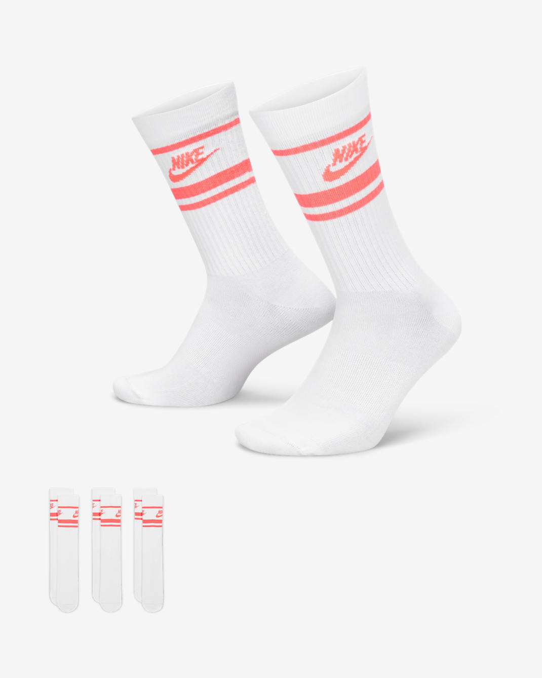Chaussettes mi-mollet Nike Sportswear Dri-FIT Everyday Essential (3 paires) - Blanc/Hot Punch/Hot Punch