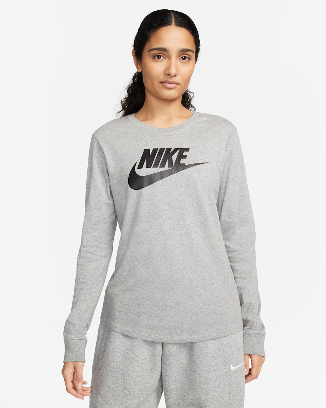 Nike Sportswear Essentials Women's Long-Sleeve Logo T-Shirt - Dark Grey Heather/Black
