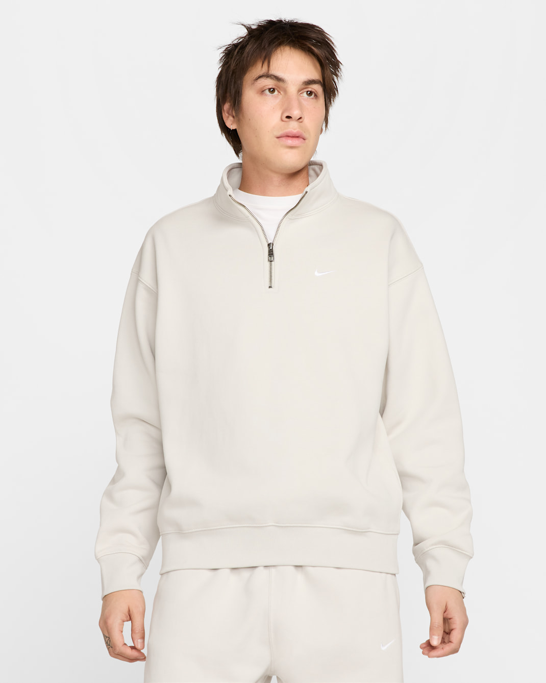 Nike Solo Swoosh Men's 1/4-Zip Top - Light Bone/White