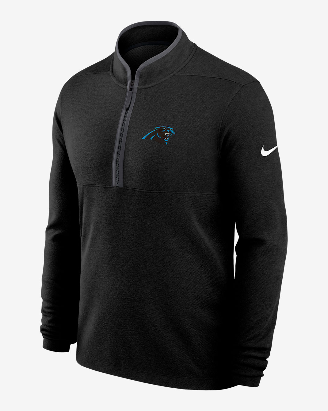Playera de manga larga Nike Dri-FIT de la NFL de medio cierre para hombre Carolina Panthers Logo Victory - Negro