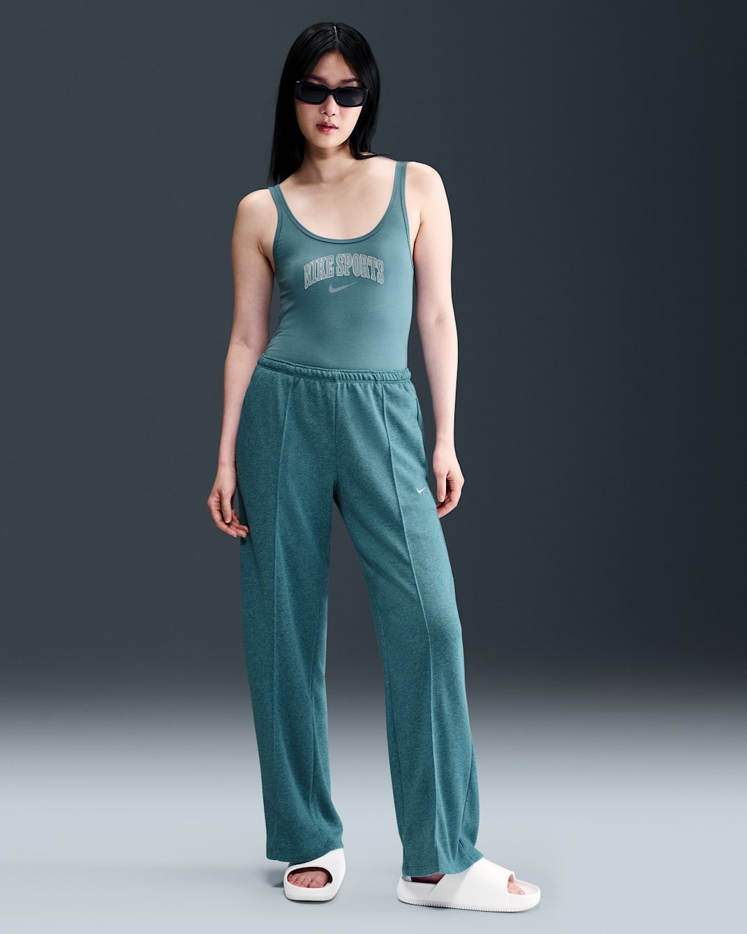 Nike Sportswear Chill Terry Women's Mid-Rise French Terry Open-Hem Sweatpants - Smokey Blue/Heather/Sail