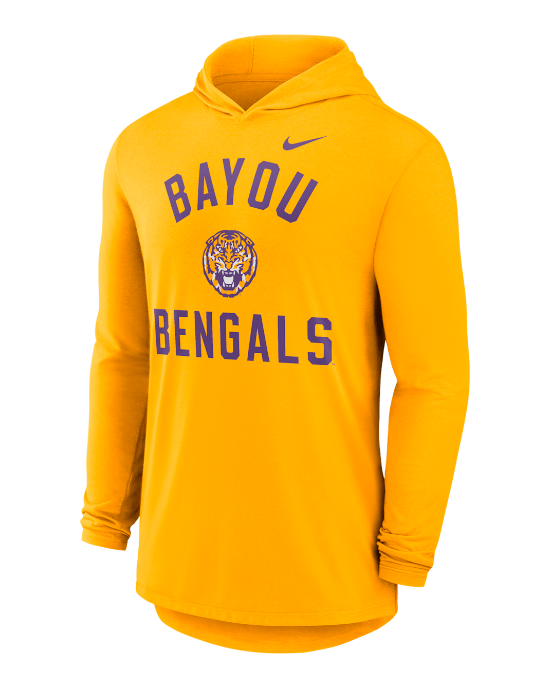 LSU Campus Arch Men's Nike Dri-FIT College Long-Sleeve Hooded T-Shirt - Gold