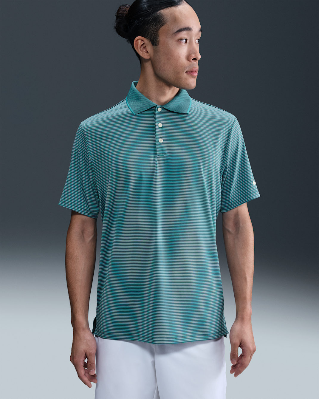 ナイキ ツアー メンズ Dri-FIT ストライプ ゴルフポロ - ミネラルティール/ペールアイボリー