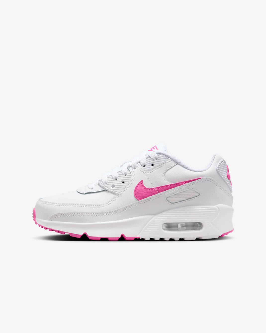 Nike Air Max 90 Big Kids' Shoes - White/Laser Fuchsia
