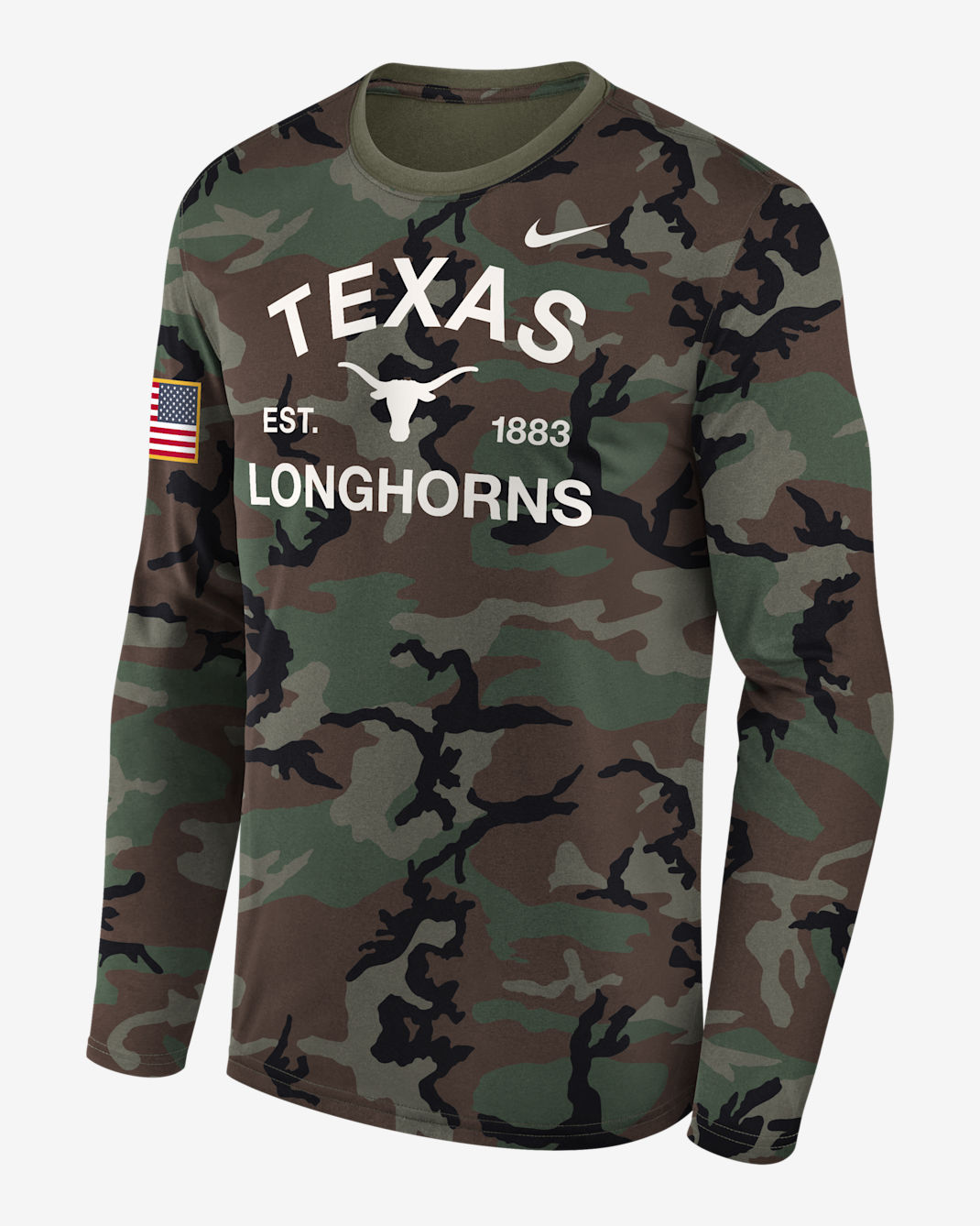 Texas 2025 Military Appreciation Legend Men's Nike Dri-FIT College Long-Sleeve T-Shirt - Olive