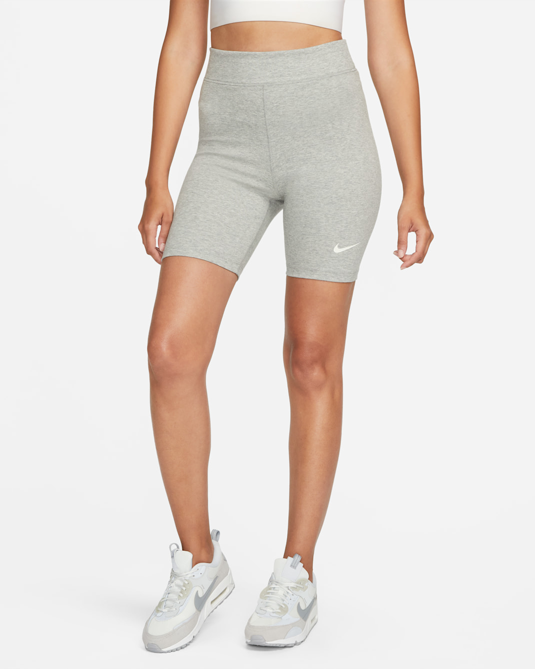 Nike Sportswear Classic Women's High-Waisted 8" Biker Shorts - Dark Grey Heather/Sail