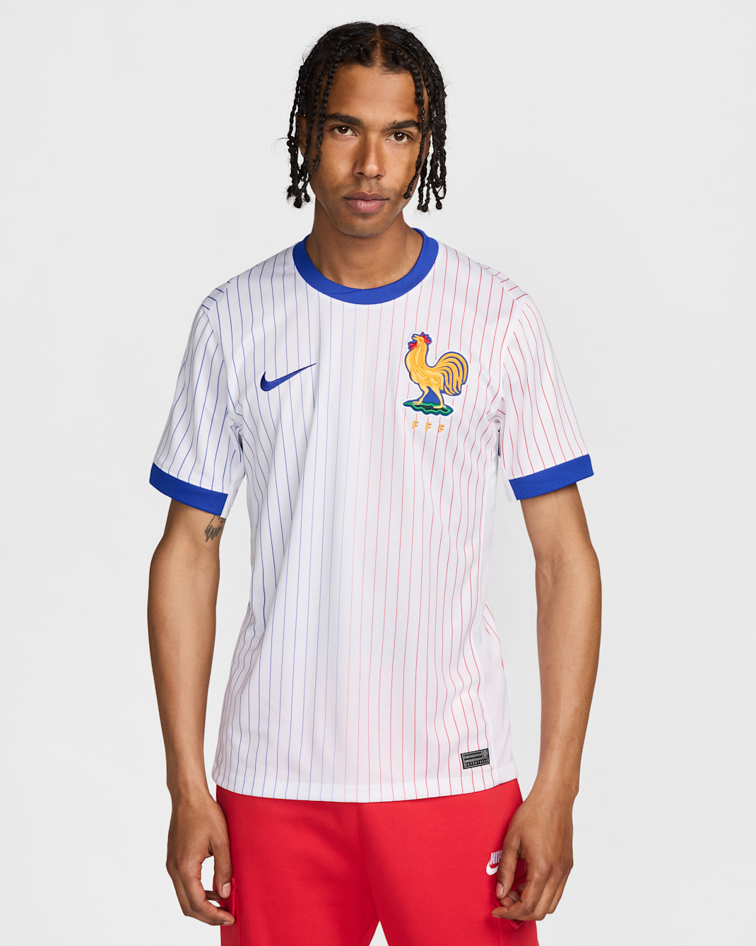 FFF (Women's Team) 2024/25 Stadium Away Men's Nike Dri-FIT Football Replica Shirt - White/University Red/Bright Blue/Bright Blue