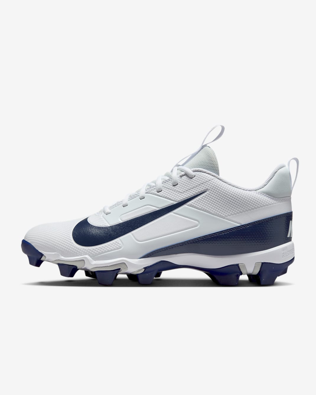 Tacos de fútbol americano Nike Alpha Menace 4 Shark - Blanco/Azul marino medianoche/Polvo fotón/Azul marino medianoche