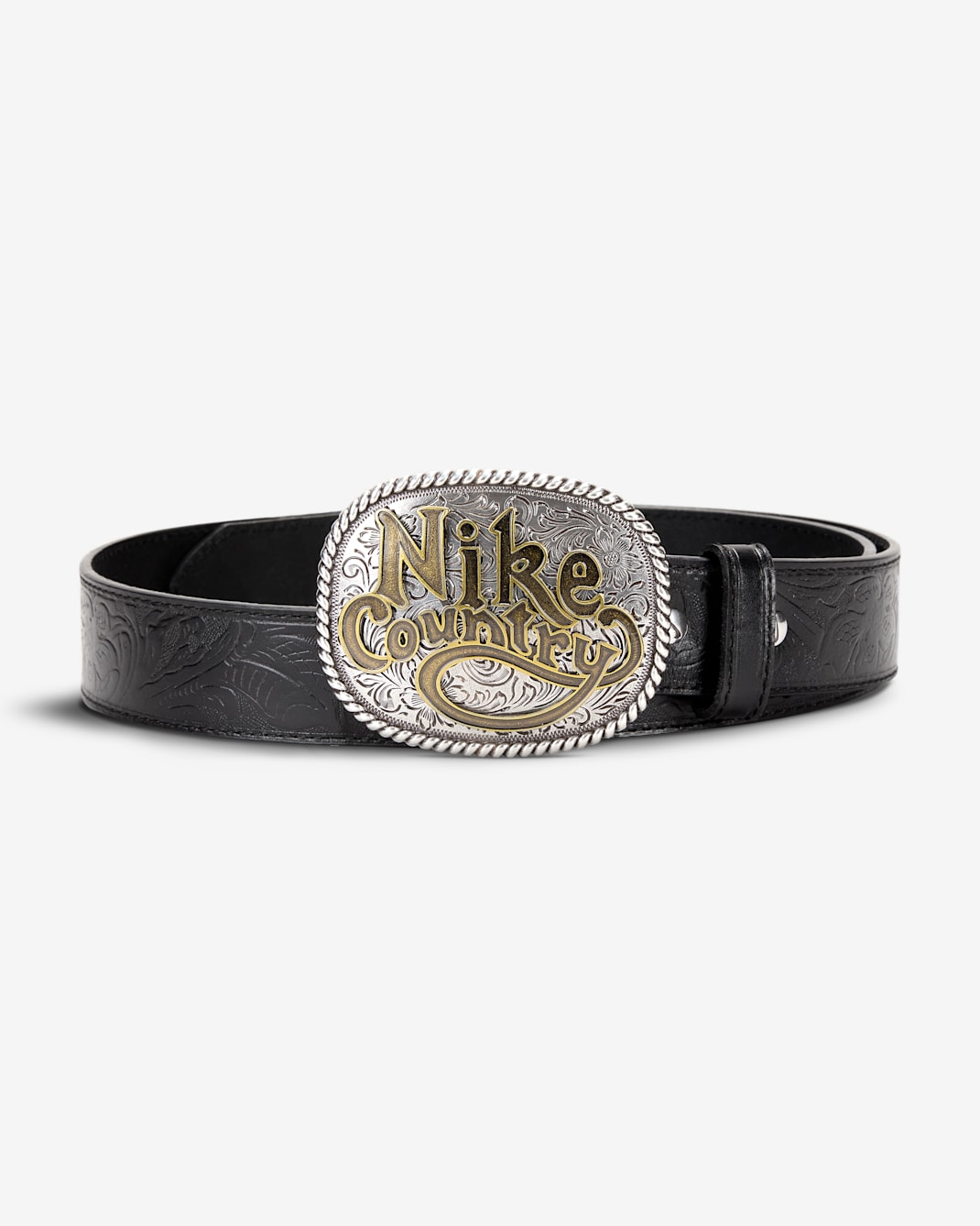 Nike Country Men's Plaque Buckle Embossed Leather Belt - Black
