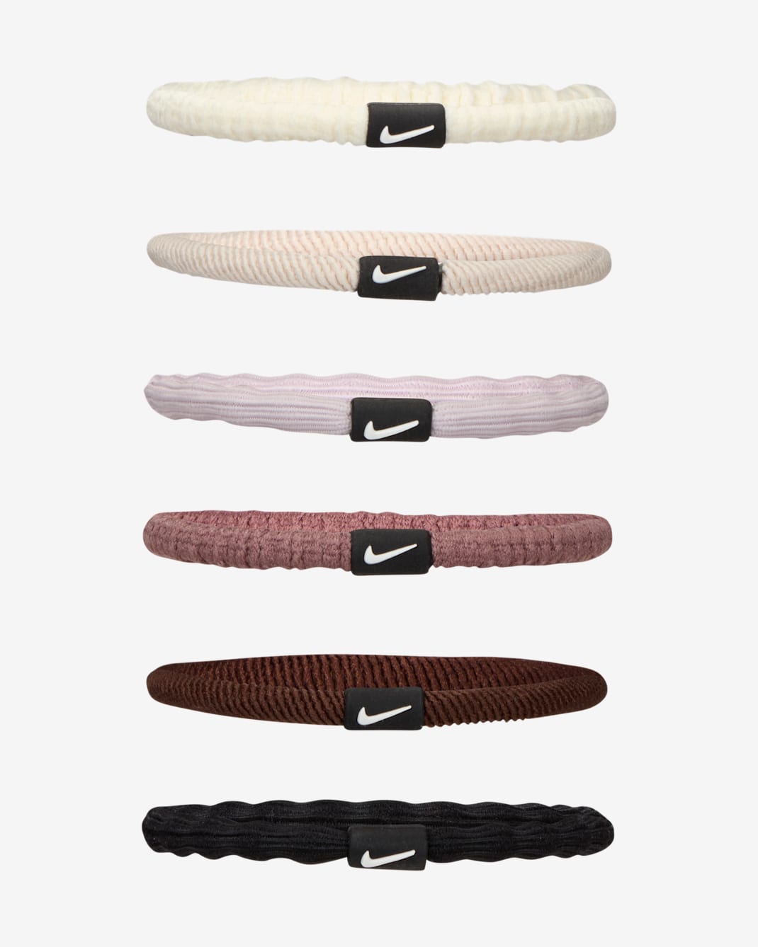 Nike Flex Hair Bands (6 Pack) - White/Light Orewood Brown/White