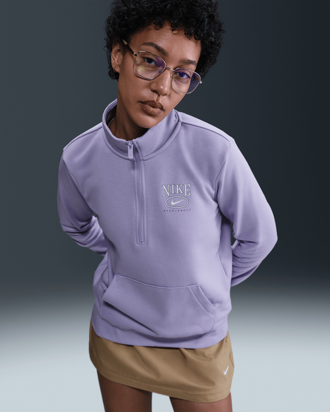 Nike Sportswear Club Fleece Women's Mock-Neck 1/2-Zip Graphic Top - Lilac Ice