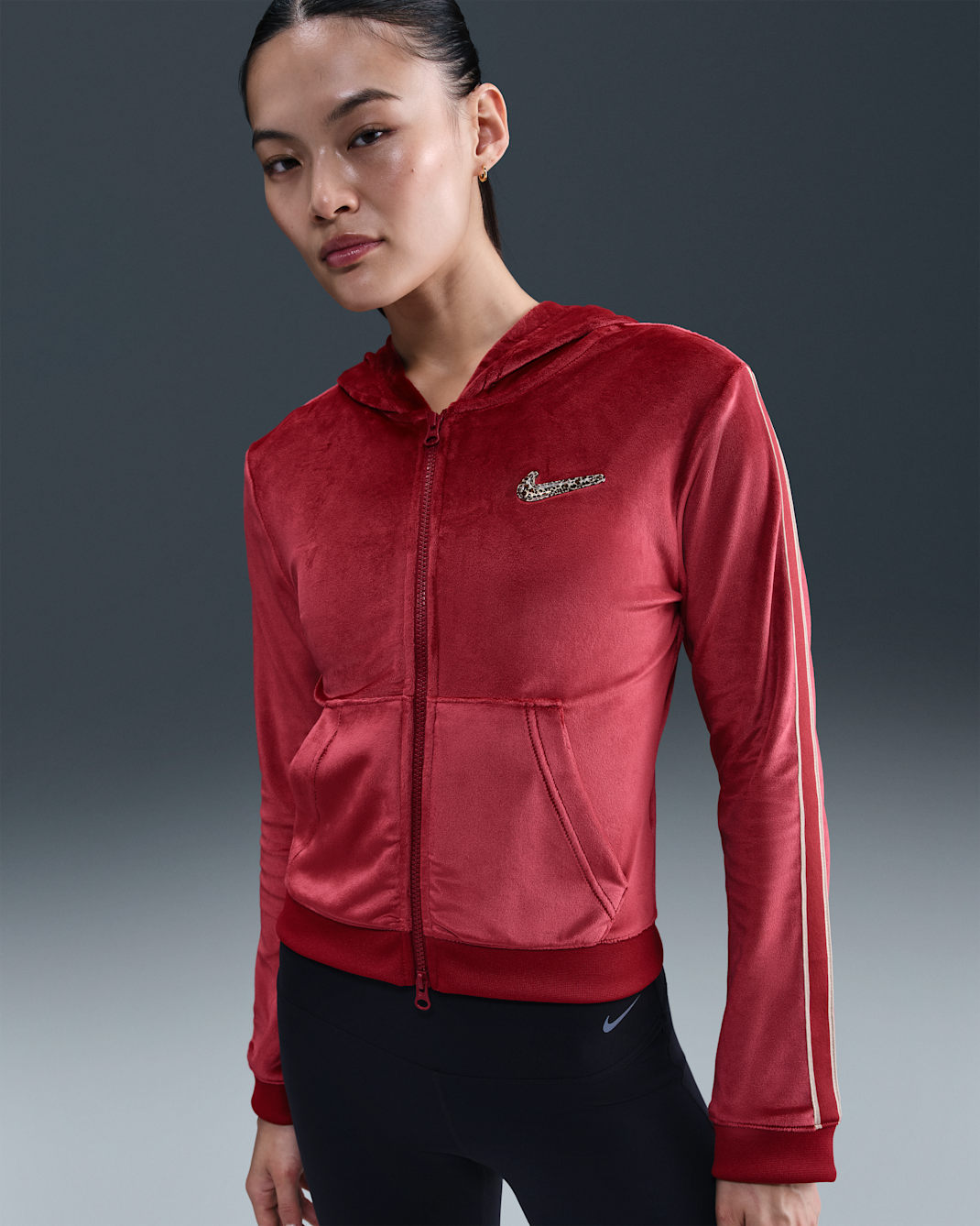 Nike Sportswear Women's Full-Zip Long-Sleeve Hooded Top - Team Crimson