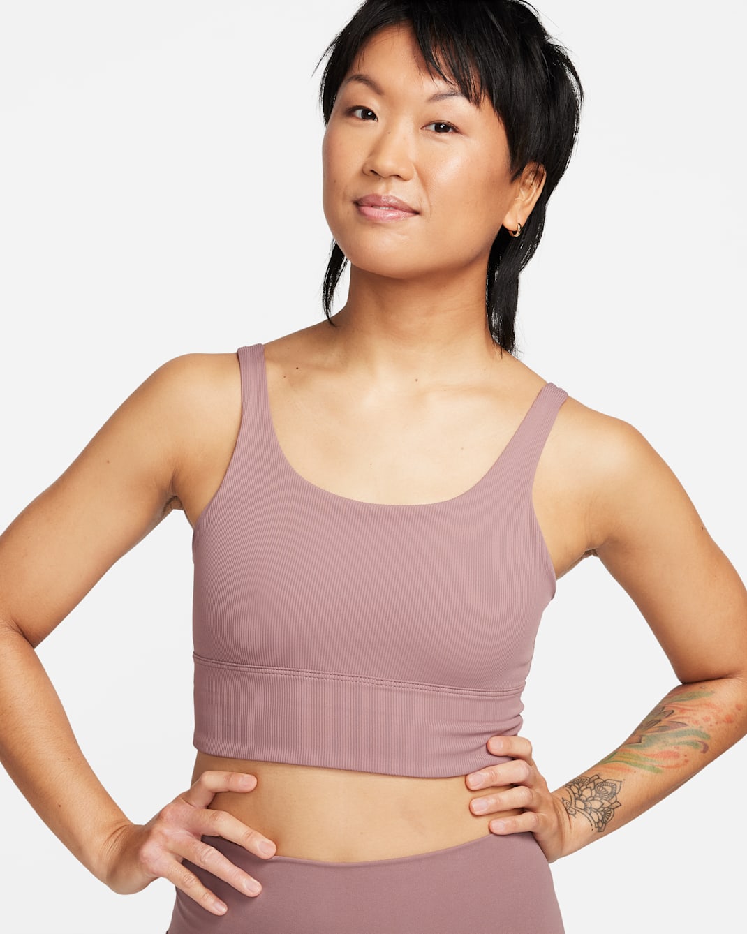 Nike Zenvy Rib Women's Light-Support Non-Padded Longline Sports Bra - Smokey Mauve/Smokey Mauve/White