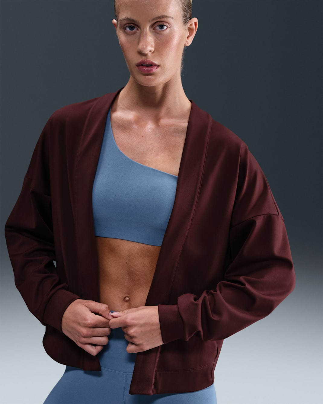 Nike Zenvy Women's Dri-FIT Oversized Cardigan - Burgundy Crush/White