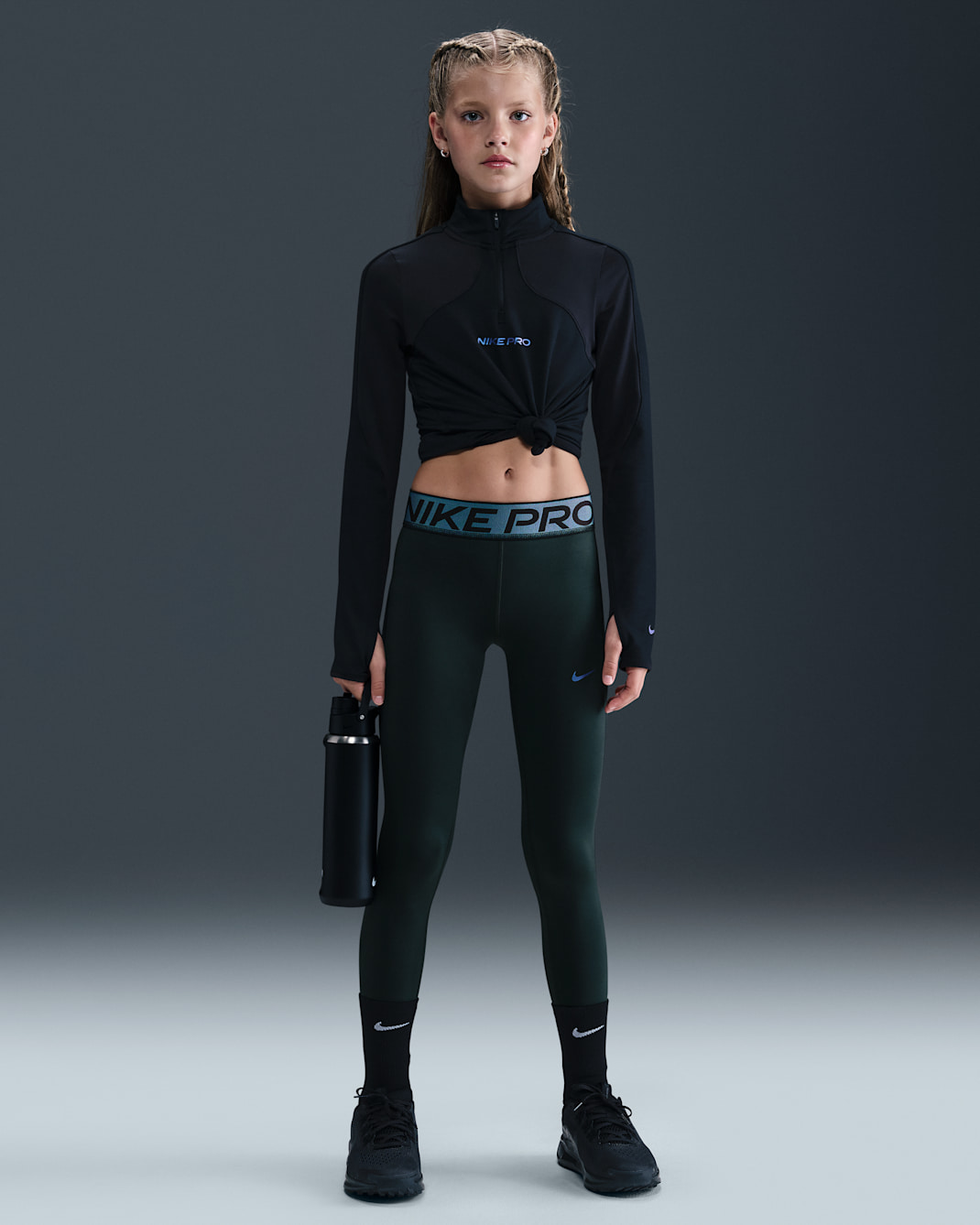 Nike Pro Big Kids' (Girls') Dri-FIT Leggings with Shine Accents - Seaweed
