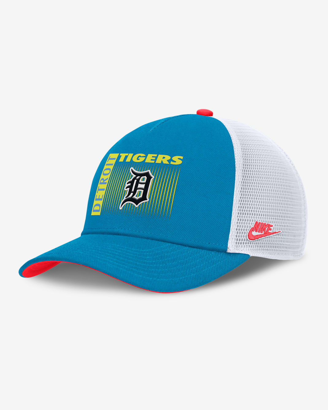 Detroit Tigers Neon 90s Rise Men's Nike Dri-FIT MLB Trucker Adjustable Hat - Blue