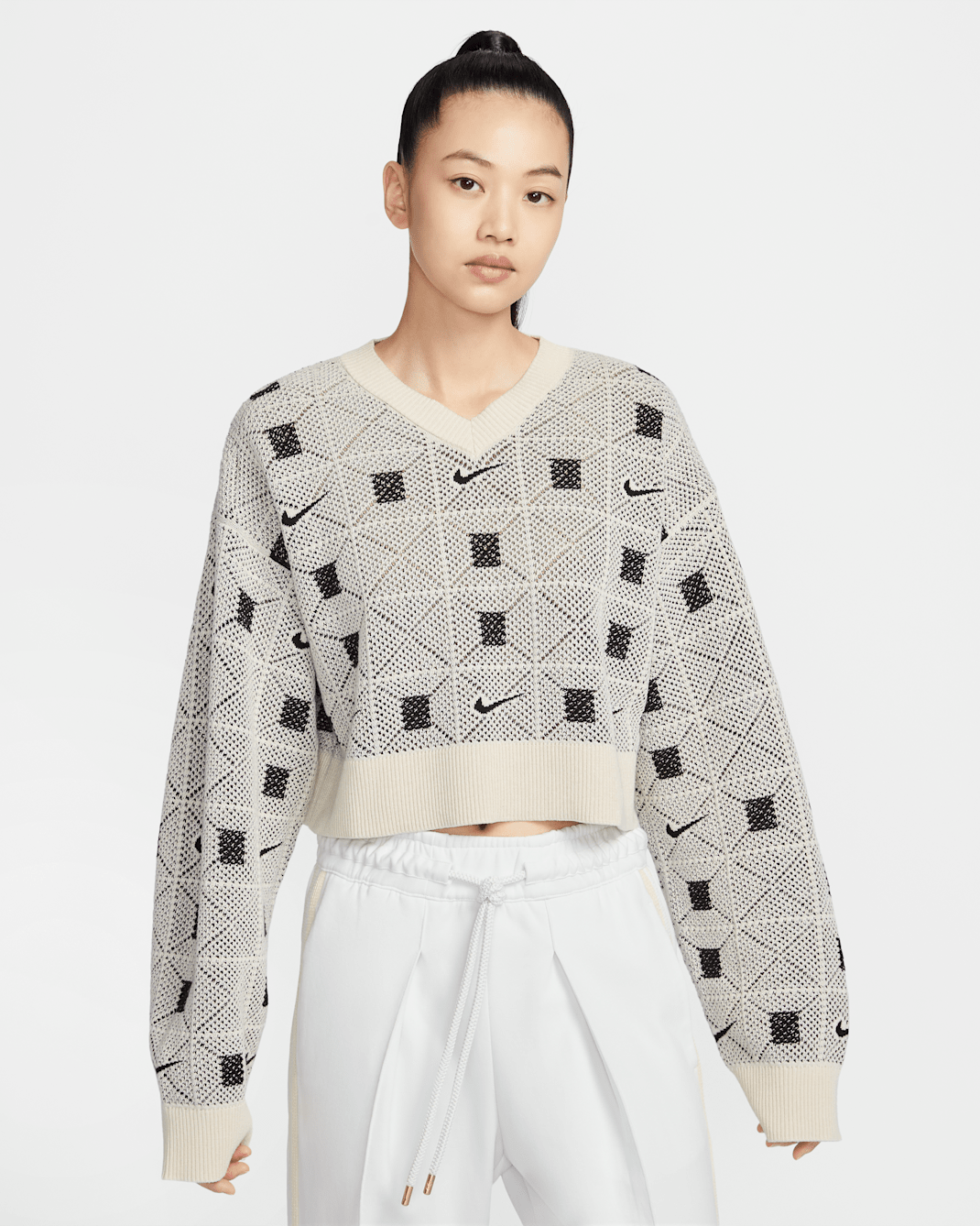 Naomi Osaka Women's Engineered Knit Jumper - Pale Ivory/Black/Light Orewood Brown