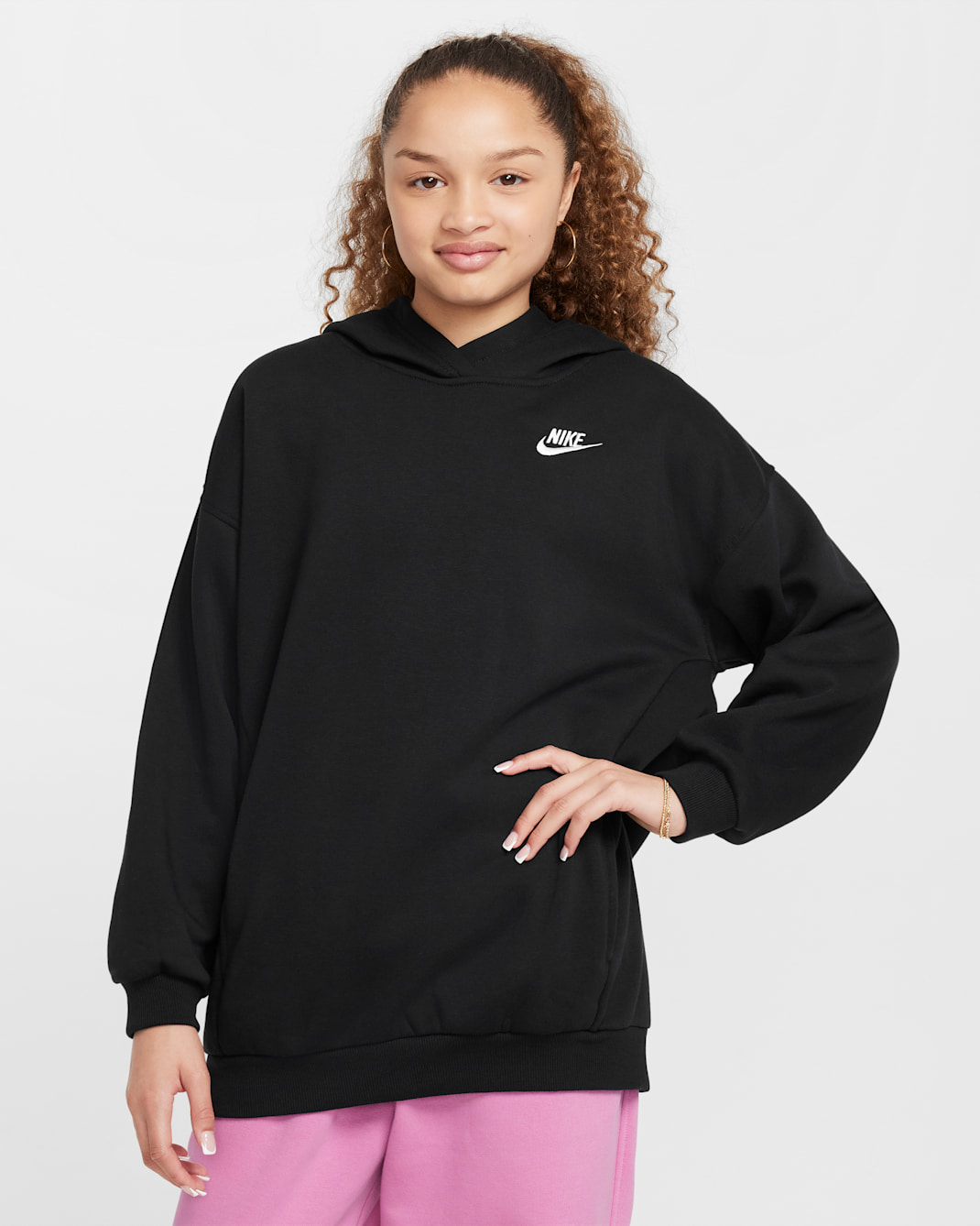 Nike Sportswear Club Fleece Older Kids' Oversized Pullover Hoodie - Black/White