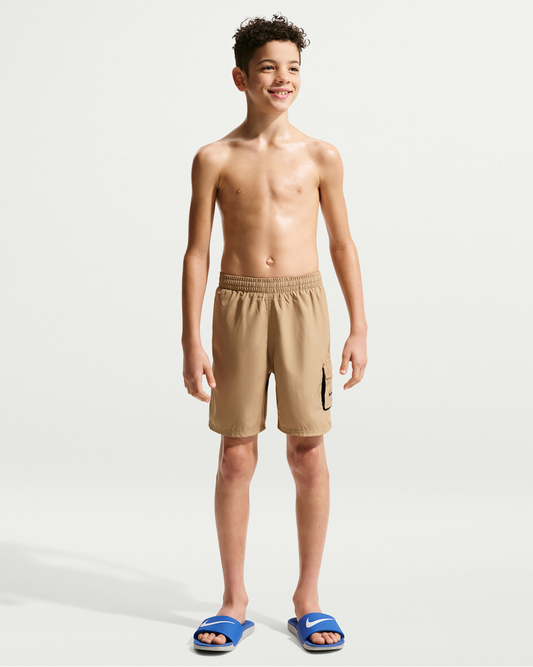 Shorts de playa o alberca con forro de ropa interior de 15 cm para niño talla grande Nike Swim Voyage Essential - Beige paracaídas/Negro/Beige paracaídas/Negro