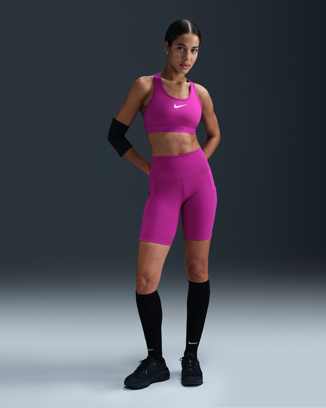 Nike One Women's High-Waisted 8" Biker Shorts with Pockets - Hot Fuchsia/Black