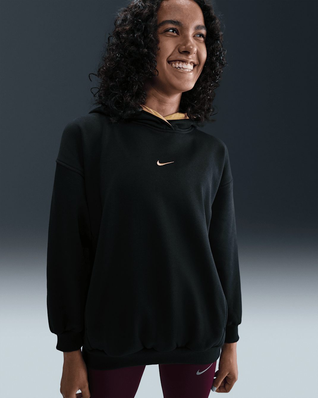 Nike Sportswear Club Fleece Big Kids' (Girls') Oversized Hoodie - Black/Mead Gold/Metallic Gold