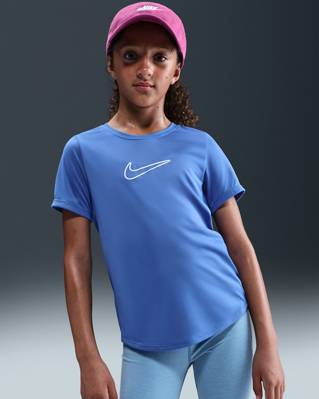 Nike One Fitted Older Kids' (Girls') Dri-FIT Short-Sleeve Top - Comet Blue/White