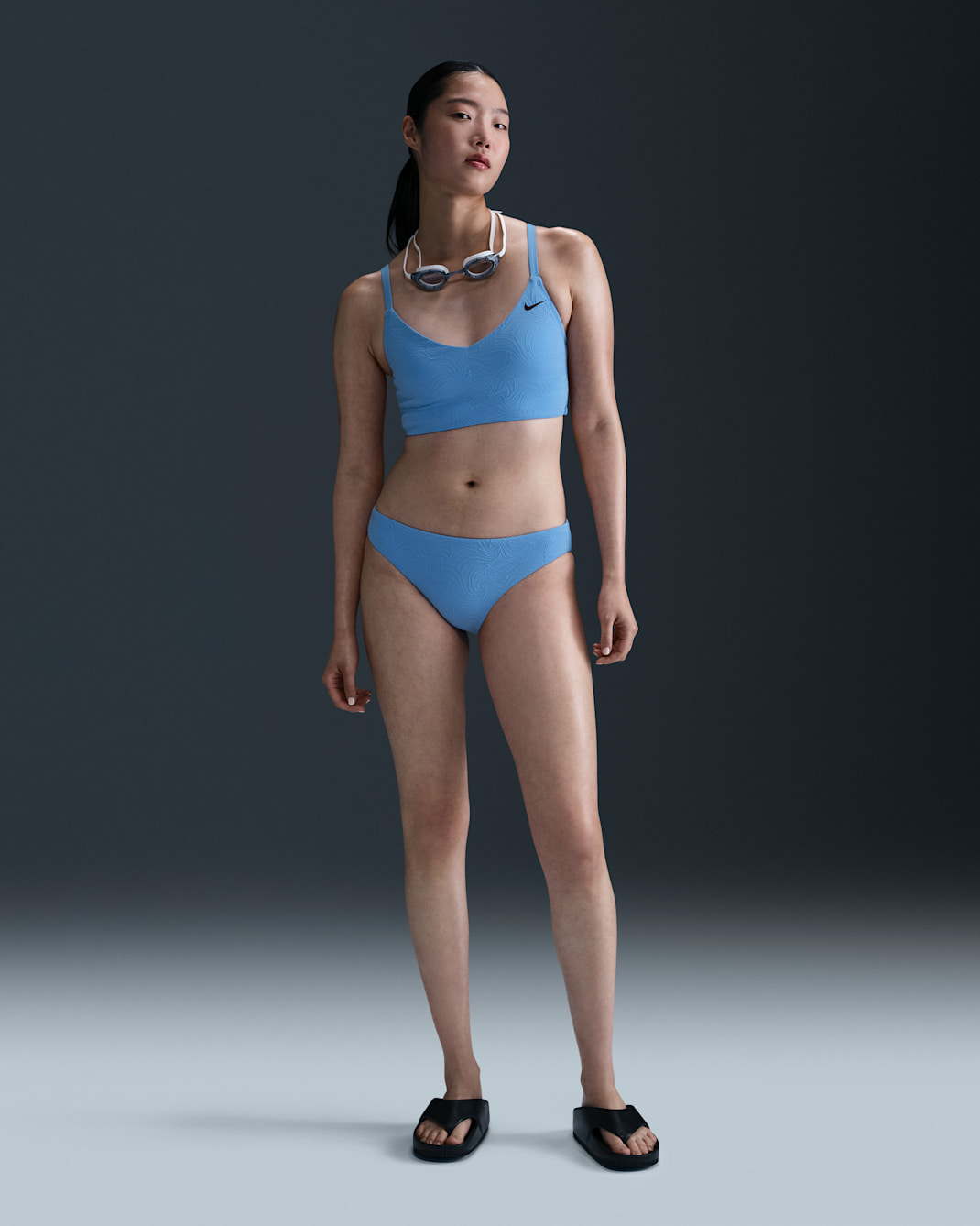 Prenda inferior de bikini Hipster Nike Swim Water Texture para mujer - Azul universitario/Negro