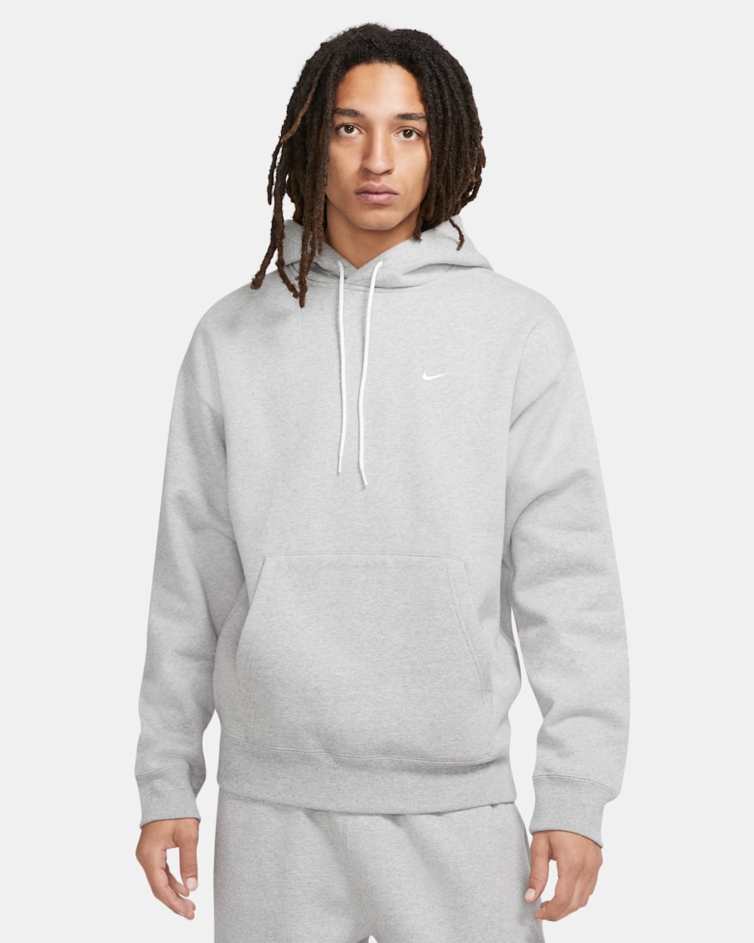 Nike Solo Swoosh Men's Fleece Hoodie - Dark Grey Heather/White