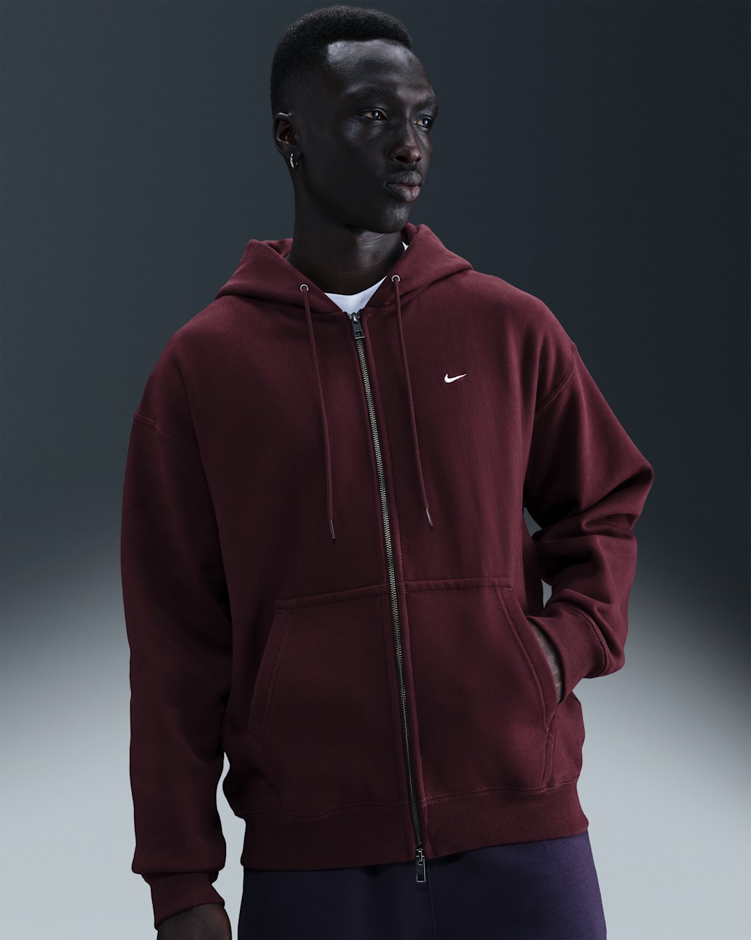 Sudadera con gorro de tejido Fleece de cierre completo para hombre Nike Solo Swoosh - Burdeos enérgico/Burdeos enérgico/Blanco