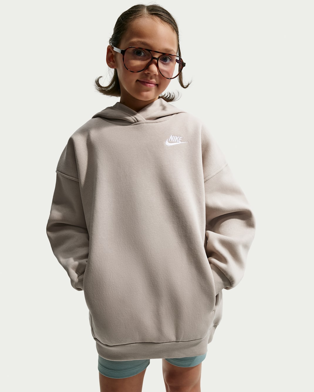 Nike Sportswear Club Fleece Older Kids' Oversized Pullover Hoodie - Cream II/Cream II/White