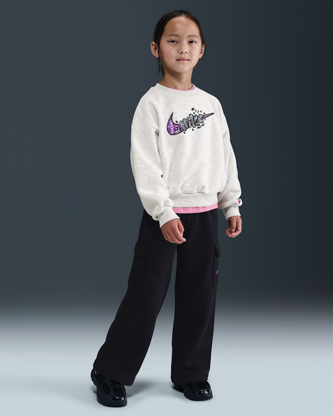 Nike Essentials Little Kids' Graphic Crew and Cargo Pants Set - Black