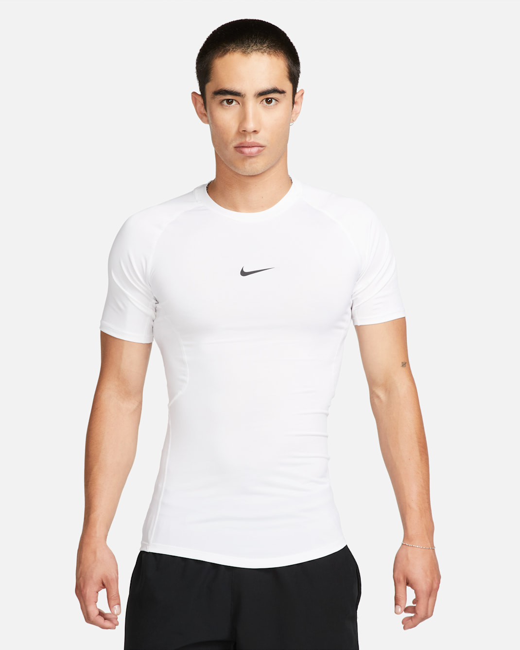 Nike Pro Men's Dri-FIT Tight Short-Sleeve Fitness Top - White/Black