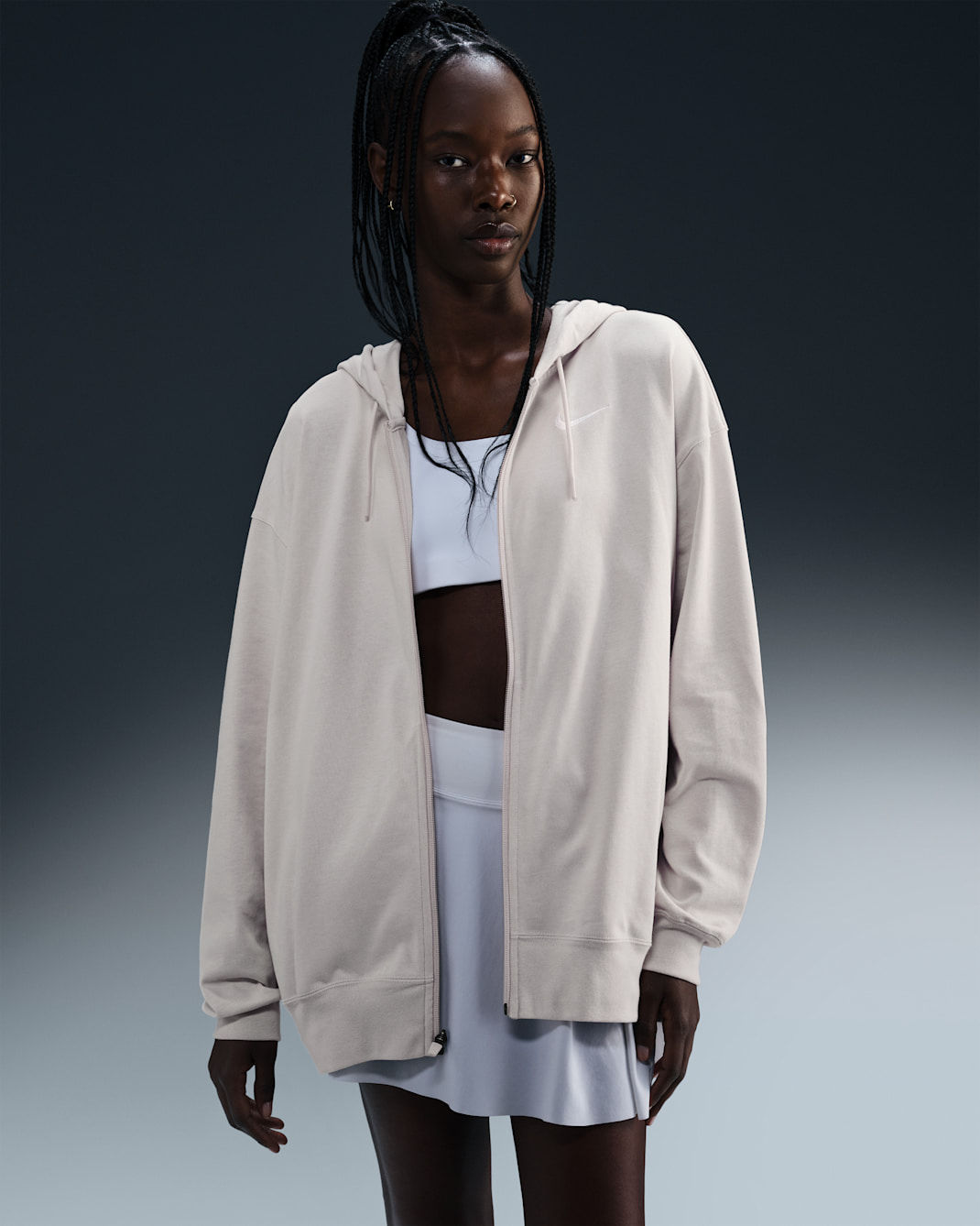 Nike Sportswear Women's Oversized Jersey Full-Zip Hoodie - Light Orewood Brown/White