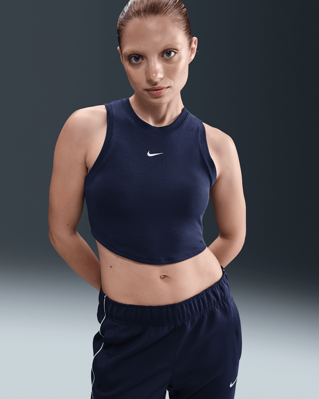Nike Sportswear Chill Knit Women's Tight Cropped Mini-Rib Tank Top - Midnight Navy/Sail