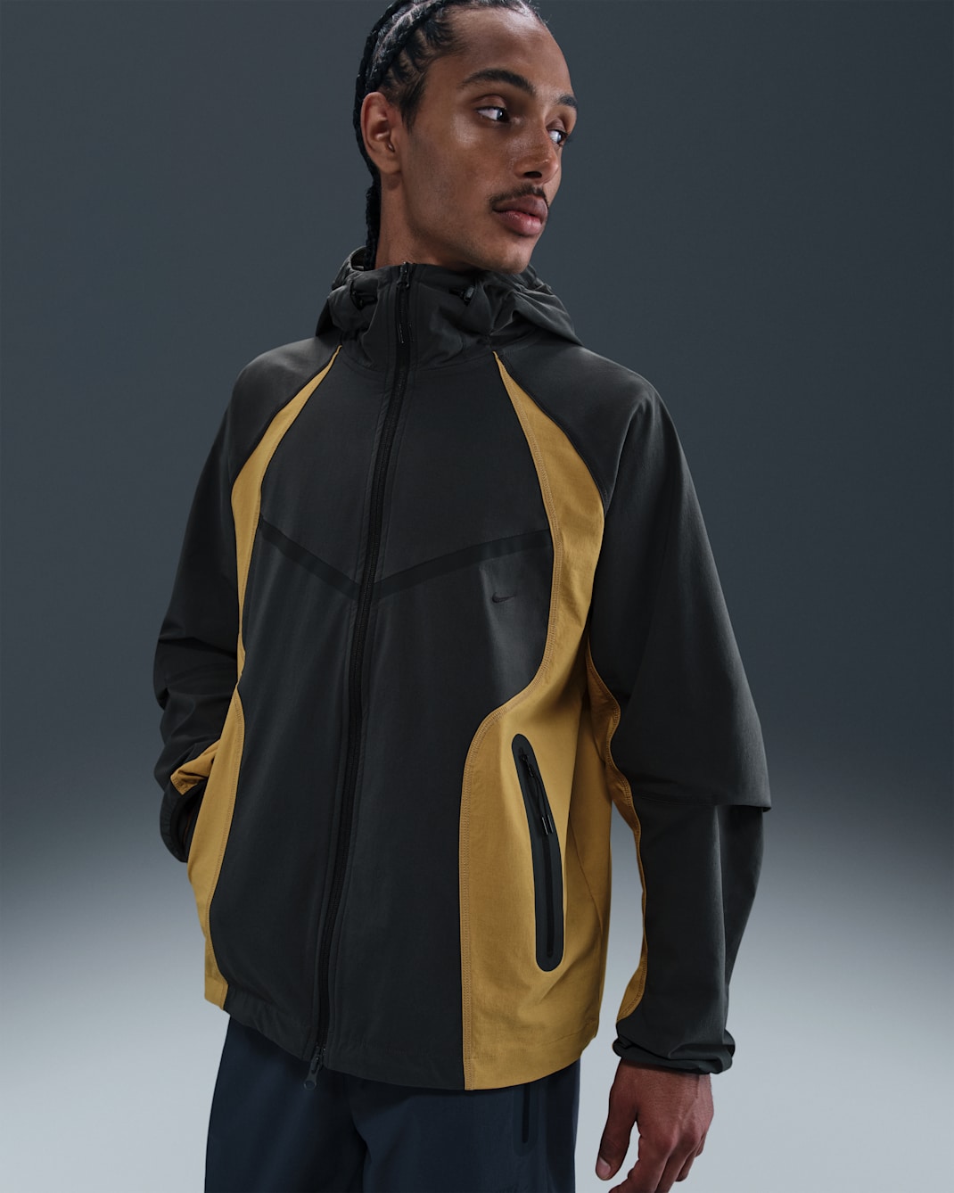 Nike Tech Men's Dri-FIT Woven Color-Block Windrunner Loose Jacket - Anthracite/Ochre/Black