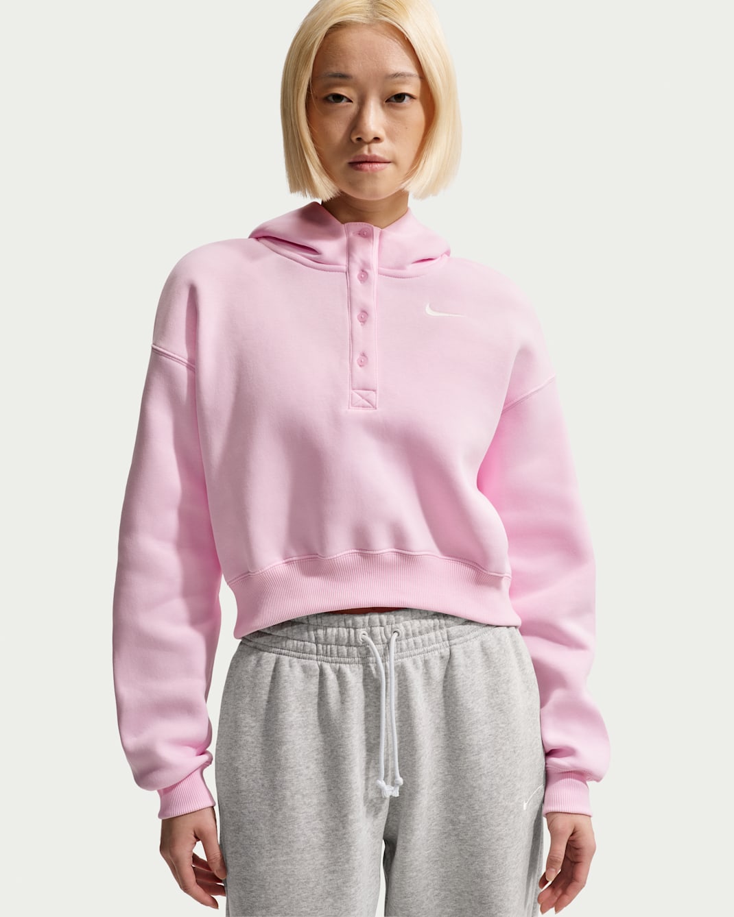 Nike Phoenix Fleece Women's Oversized Cropped Hoodie - Pink Foam/Sail