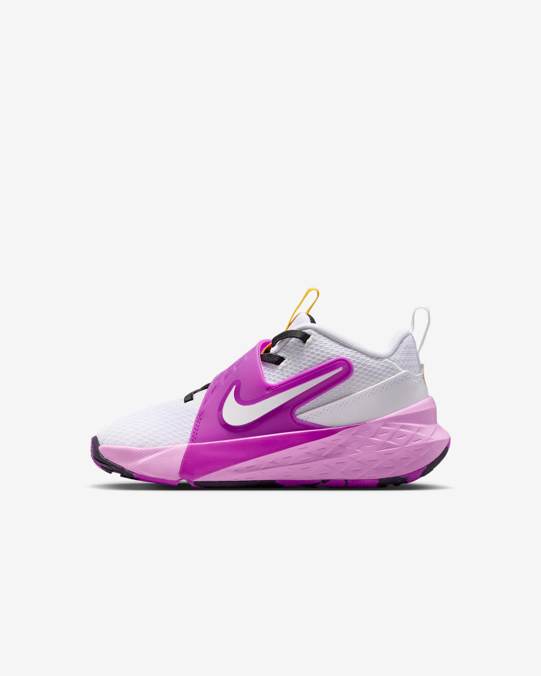Nike Team Hustle D 12 Younger Kids' Shoes - White/University Gold/Vivid Purple/White