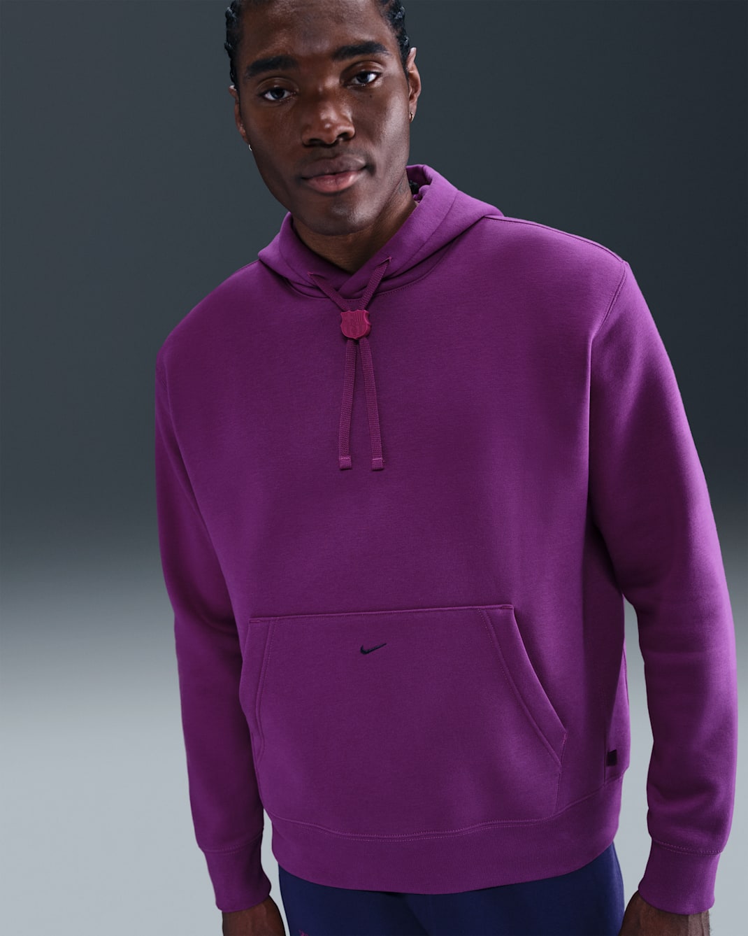 FC Barcelona Club Men's Nike Soccer Pullover Hoodie - Bright Grape/Imperial Purple