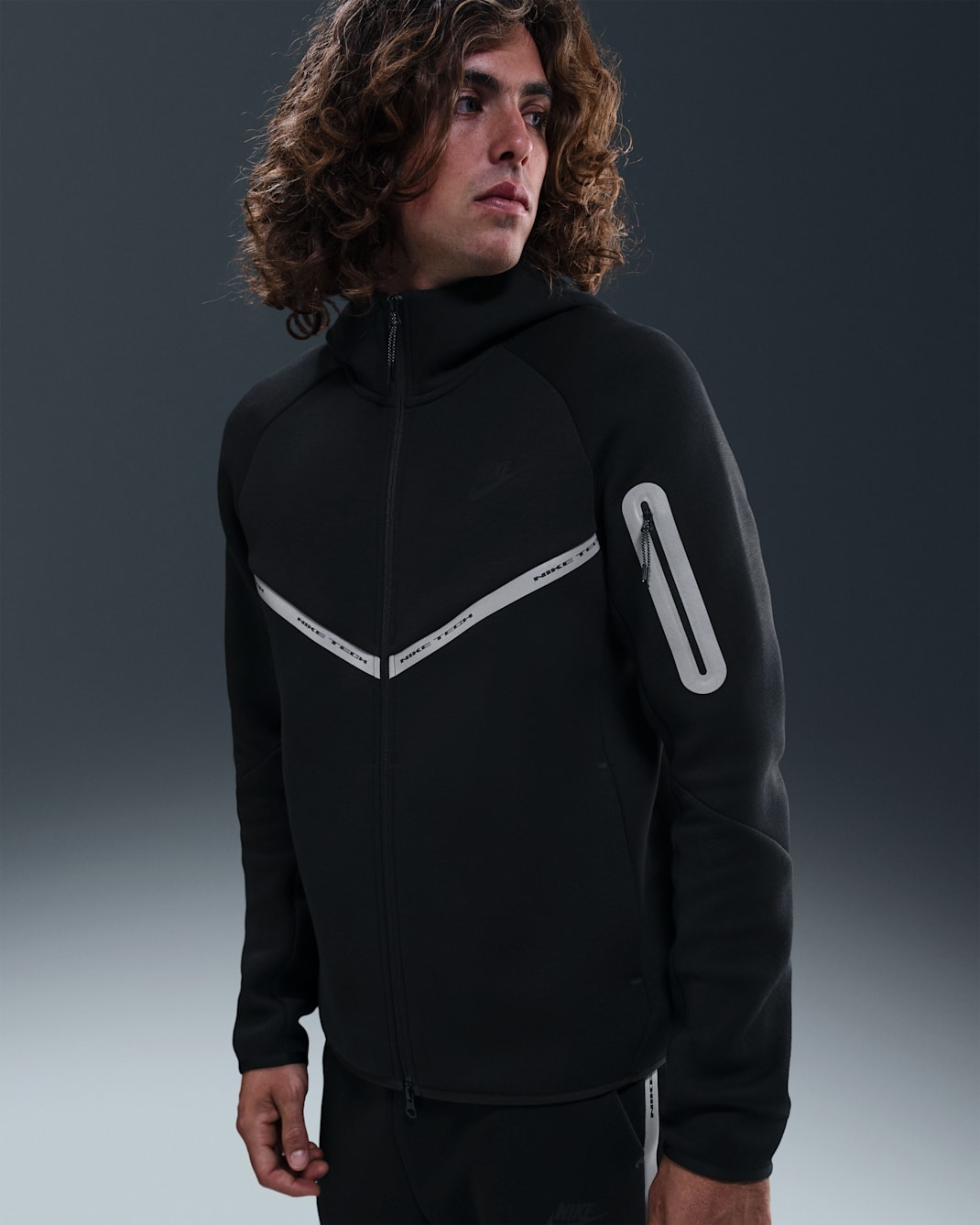 Nike Tech Men's Full-Zip Fleece Windrunner Jacket with Reflective Design Accents - Black/Black