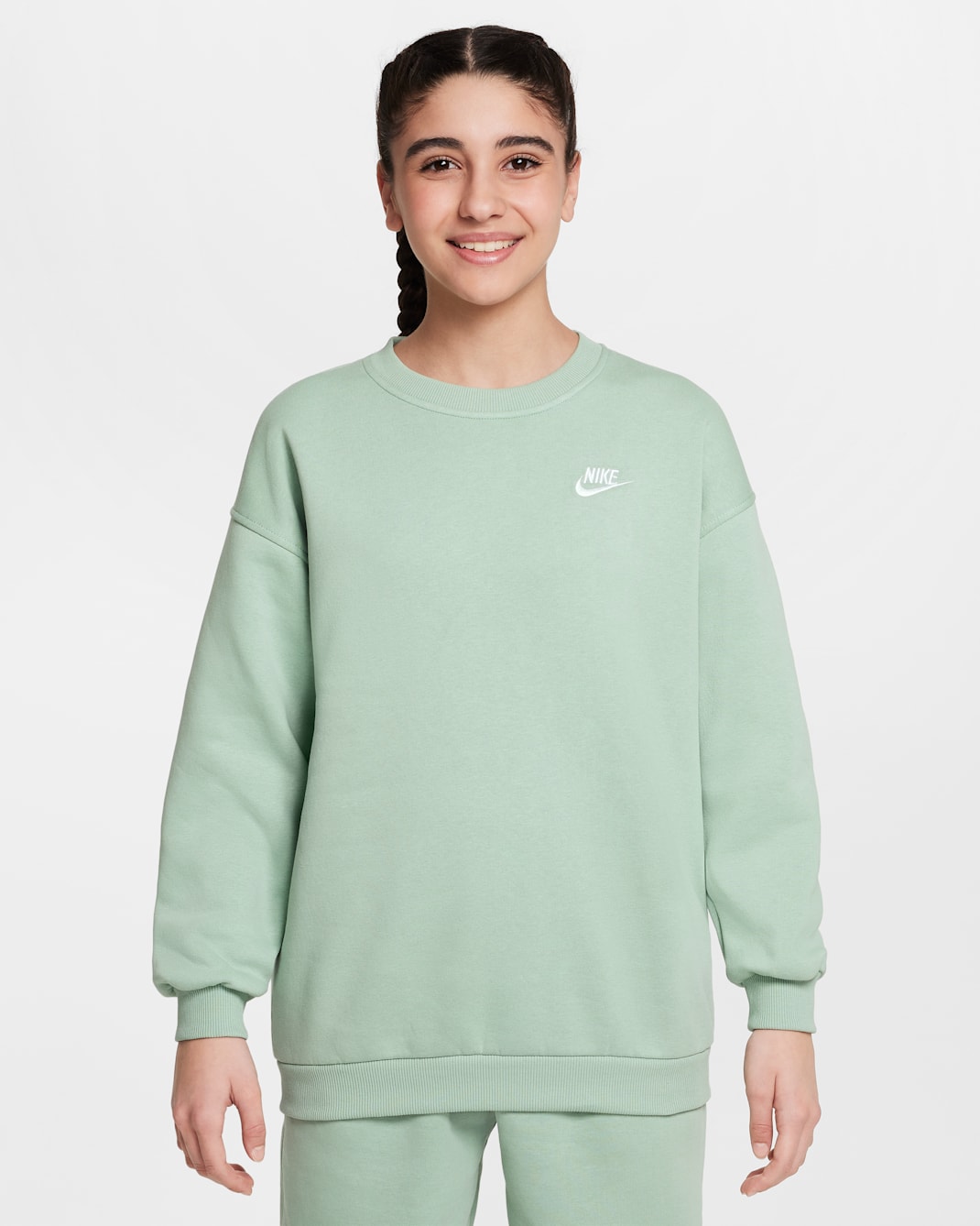 Nike Sportswear Club Fleece Big Kids' Oversized Sweatshirt - Steam/White