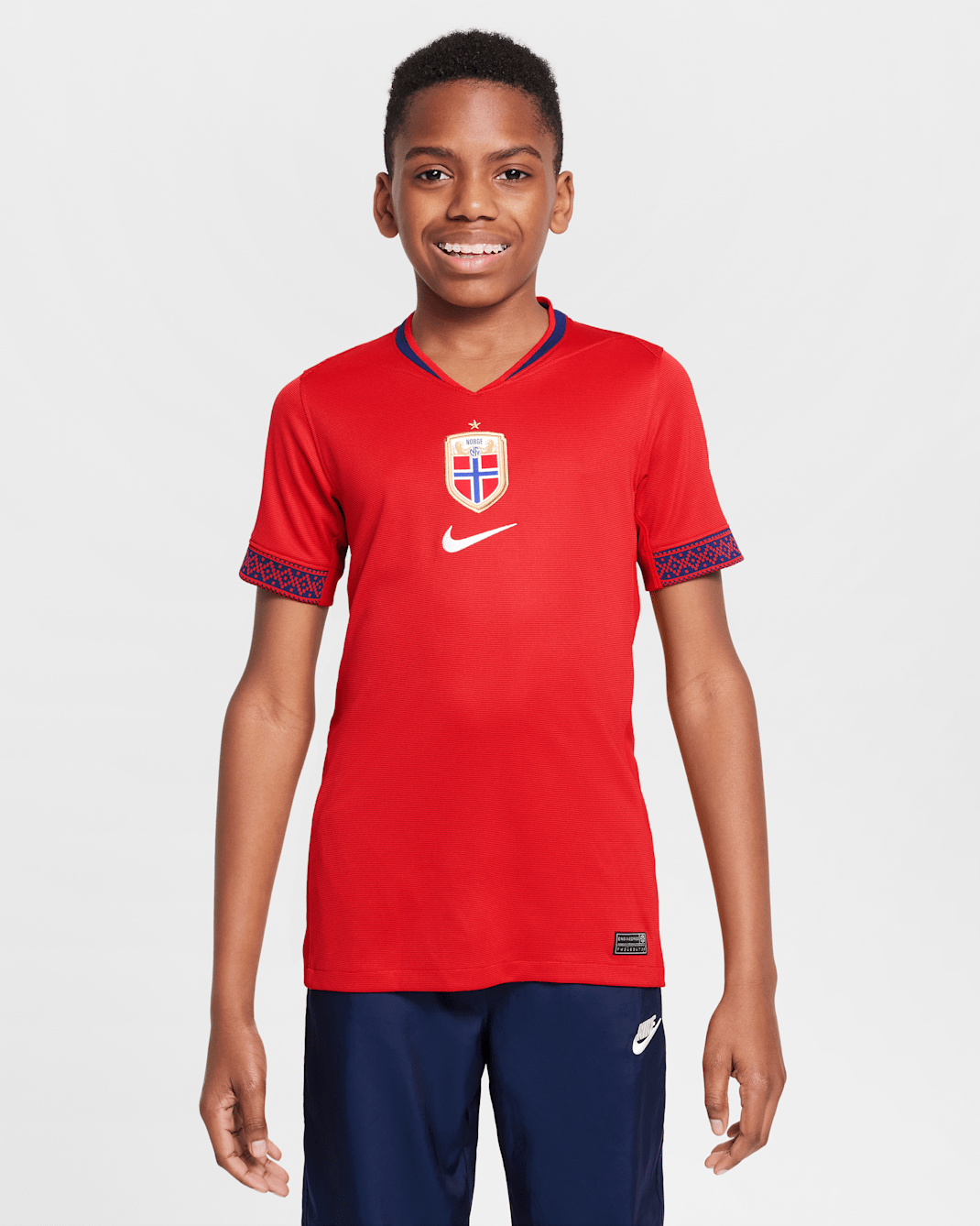 Norway 2025 Stadium Home (Women's Team) Big Kids' Nike Dri-FIT Soccer Replica Jersey - University Red/Blue Void/White