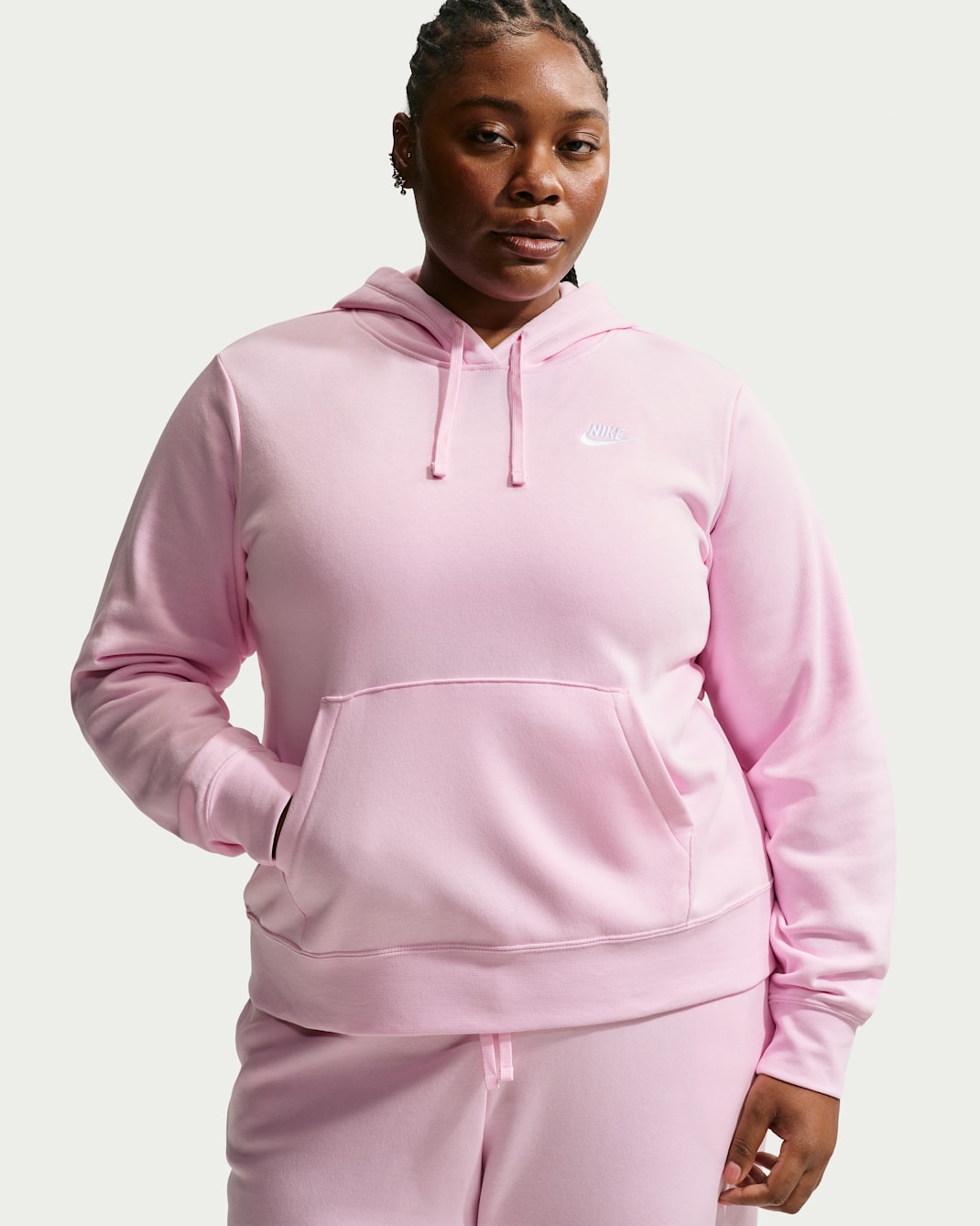 Sudadera con gorro sin cierre para mujer Nike Sportswear Club Fleece (talla grande) - Espuma rosa/Blanco/Blanco