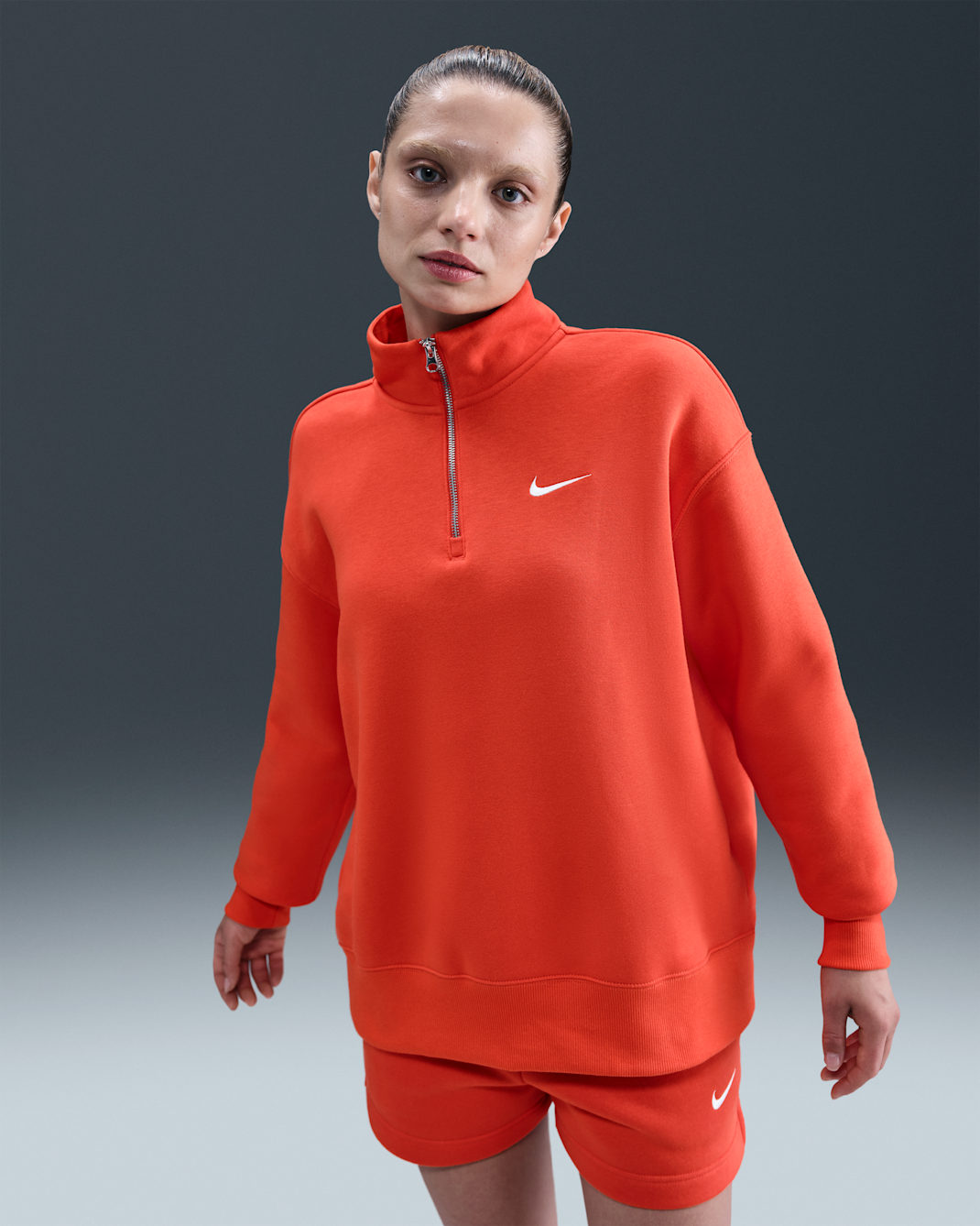 Nike Sportswear Phoenix Fleece Women's Oversized 1/4-Zip Long Sweatshirt - Picante Red/Sail