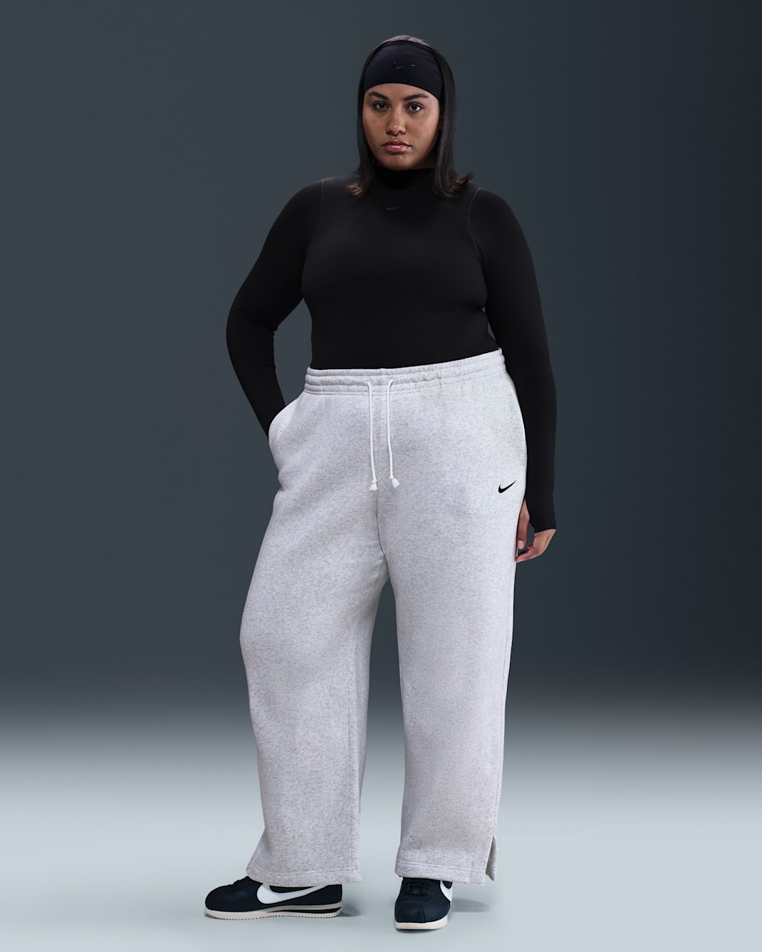 Nike Sportswear Phoenix Fleece Women's High-Waisted Trousers (Plus Size) - Birch Heather/Black