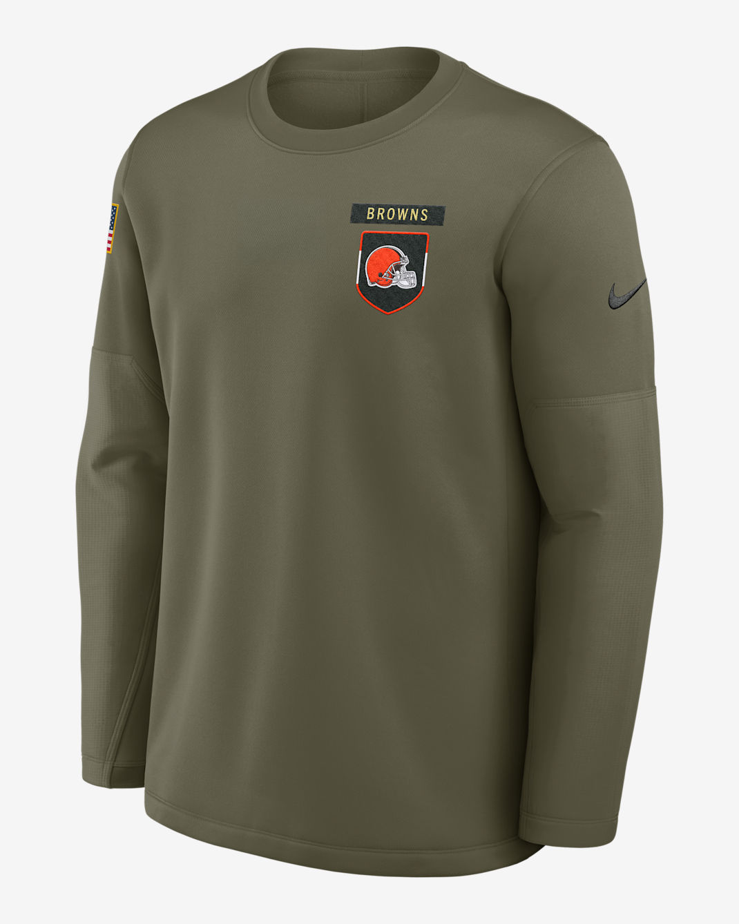 Cleveland Browns Salute to Service Sideline Triumphant Win Coach Men's Nike NFL Pullover Crew - Olive