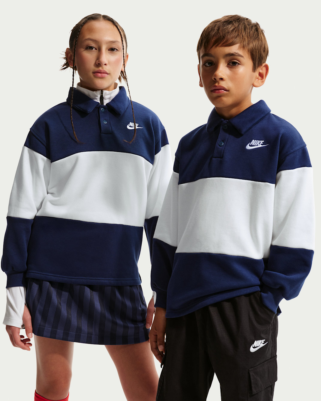 Nike Sportswear Club Big Kids' French Terry Rugby - Midnight Navy/Sail/White/White