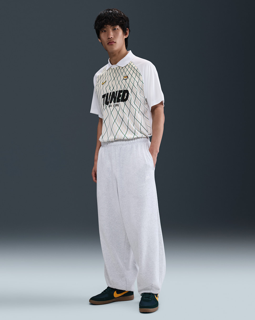 กางเกงขายาวผ้าเฟรนช์เทรีขนาดโอเวอร์ไซส์ผู้ชาย Nike Club Fleece - Birch Heather/ขาว/ขาว