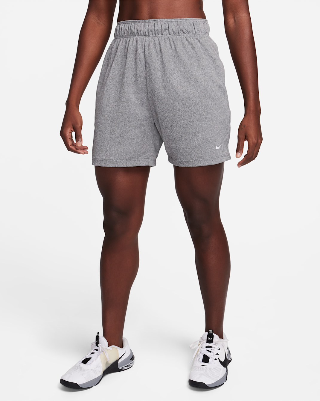 Nike Attack Women's Dri-FIT Fitness Mid-Rise 5" Unlined Shorts - Iron Grey/Heather/Light Iron Ore