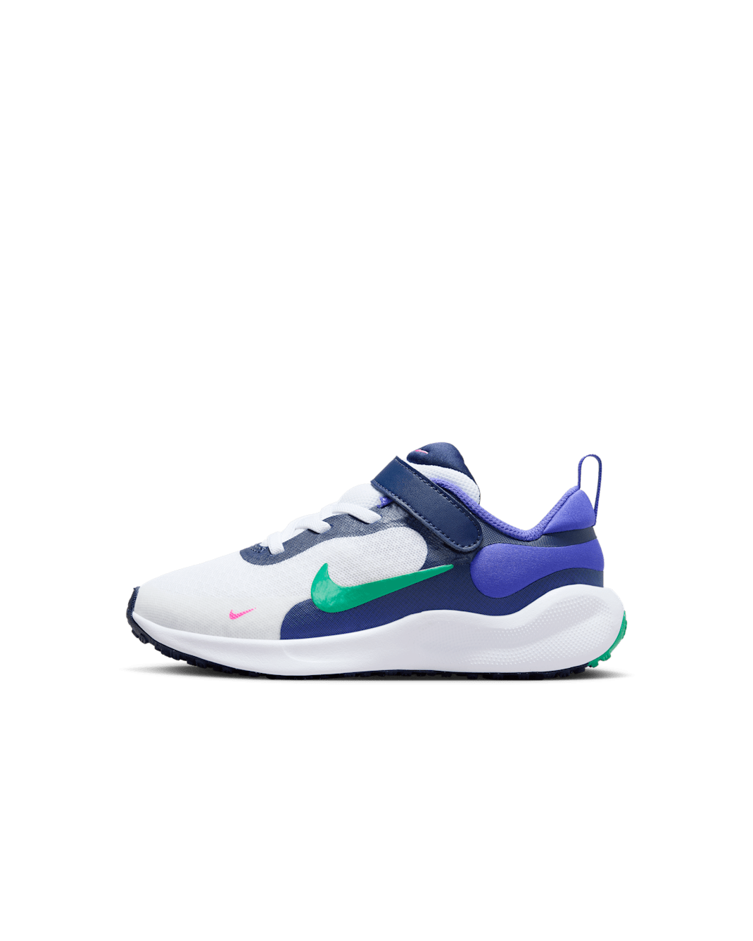 Nike Revolution 7 Younger Kids' Shoes - White/Persian Violet/Midnight Navy/Stadium Green